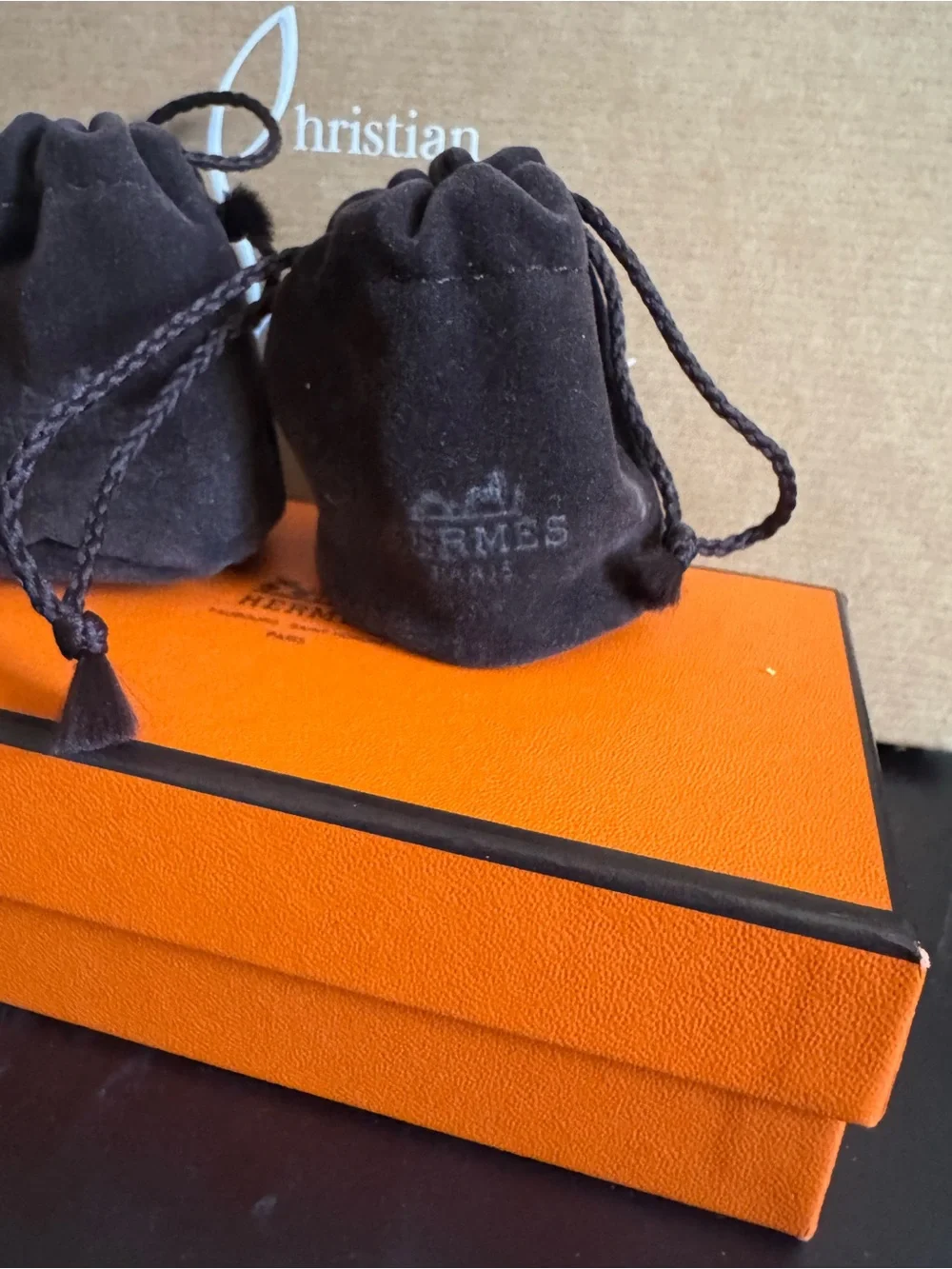 Hermès Paris Square Gold Tone Studs for Twilly Scarf or Ties